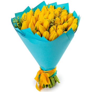 Букет из 51 желтого тюльпана с лимониумом
